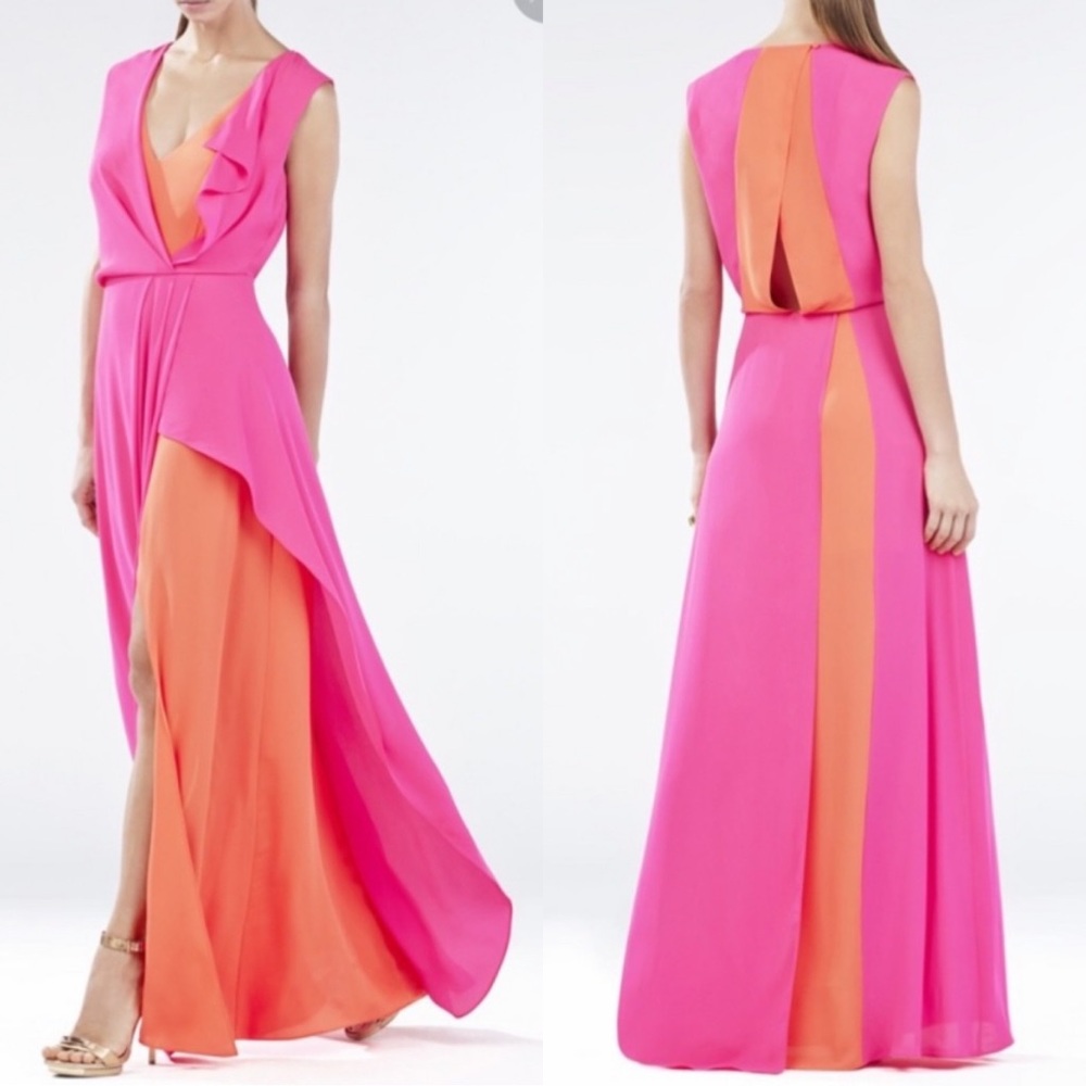Like new‎ BCBGmaxazria pink and orange maxi dress size small